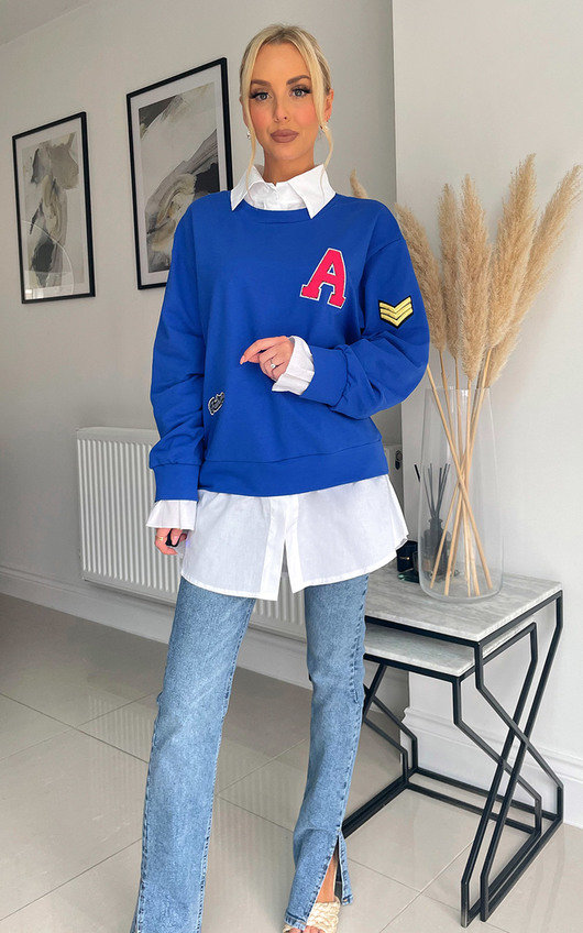 Shelly Letter Print Blouse with Collar Undershirt Shelly Letter Print Blouse with Collar Undershirt