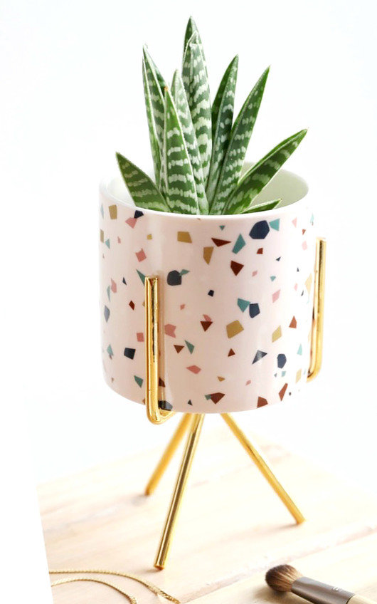 Terazzo Printed Mini Planter and Stand Terazzo Printed Mini Planter and Stand