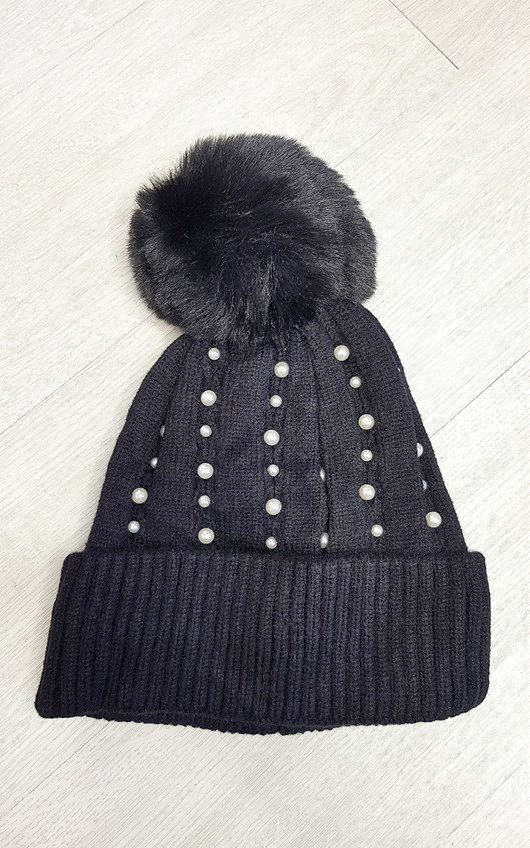 Tessa Pom Pom Hat with Pearl Detail Tessa Pom Pom Hat with Pearl Detail