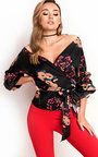 Kylie  Floral Ruffled Kimono Wrap Top Thumbnail