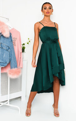emerald green silk midi dress