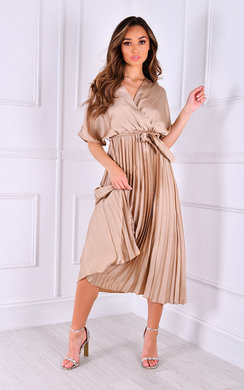 silk pleated midi dress