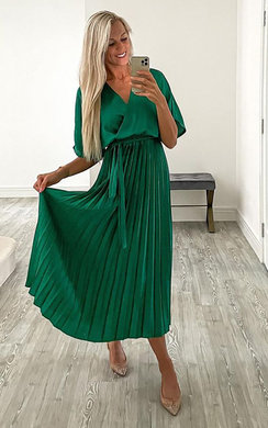 silk pleated midi dress