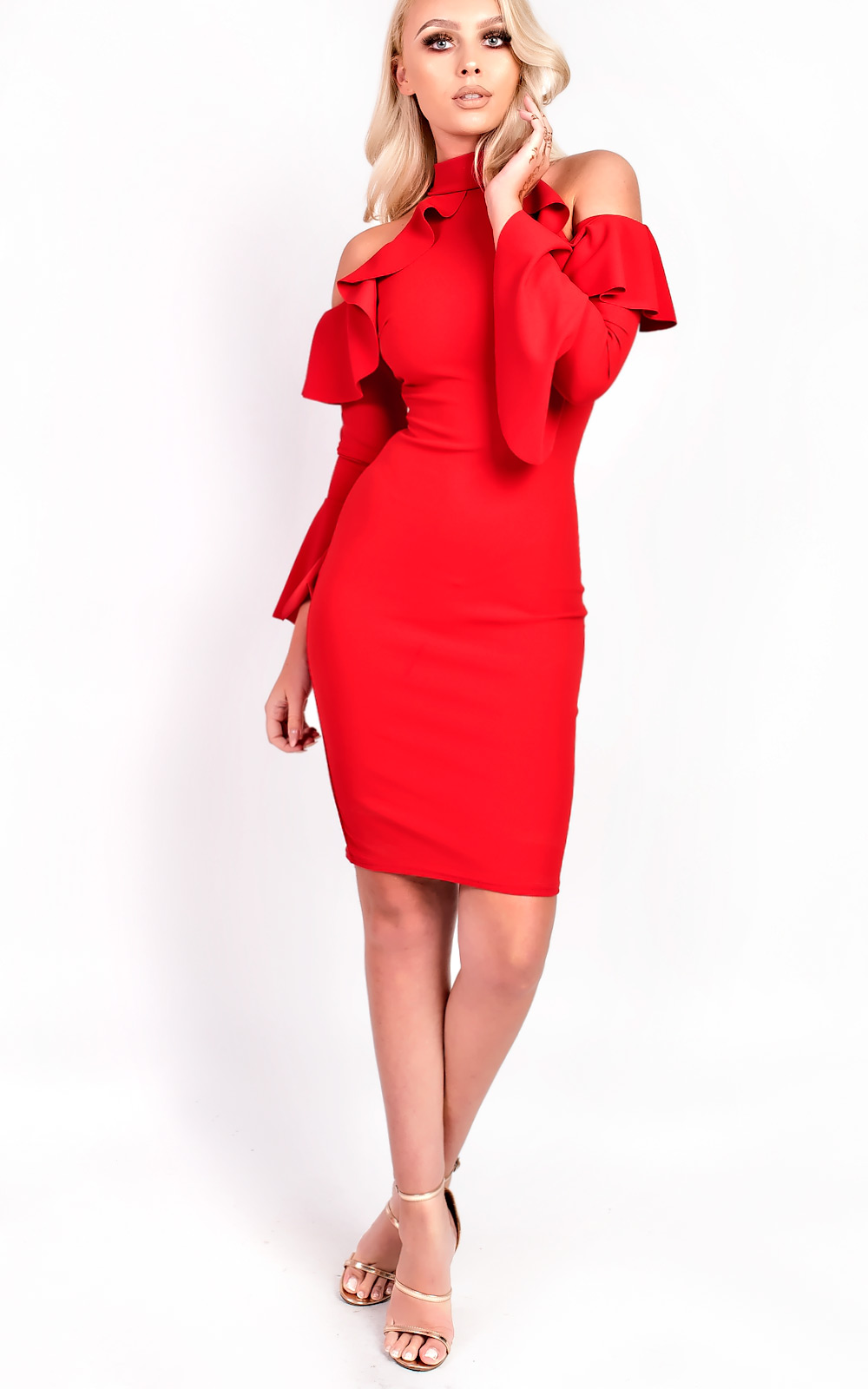 Elisia Frill Long Sleeved Midi Dress Thumbnail