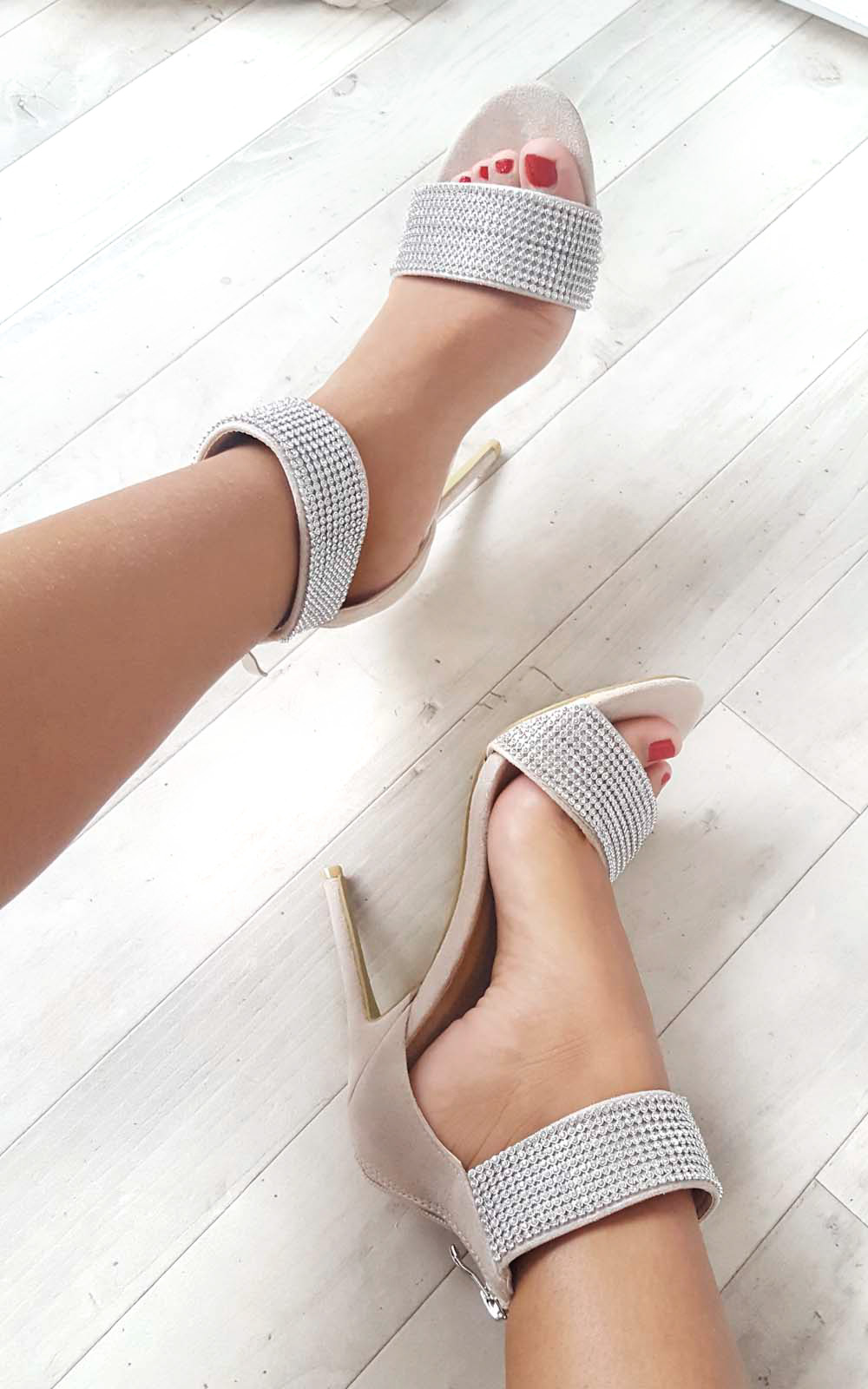 Donatella Diamante Strap Heels in Cream