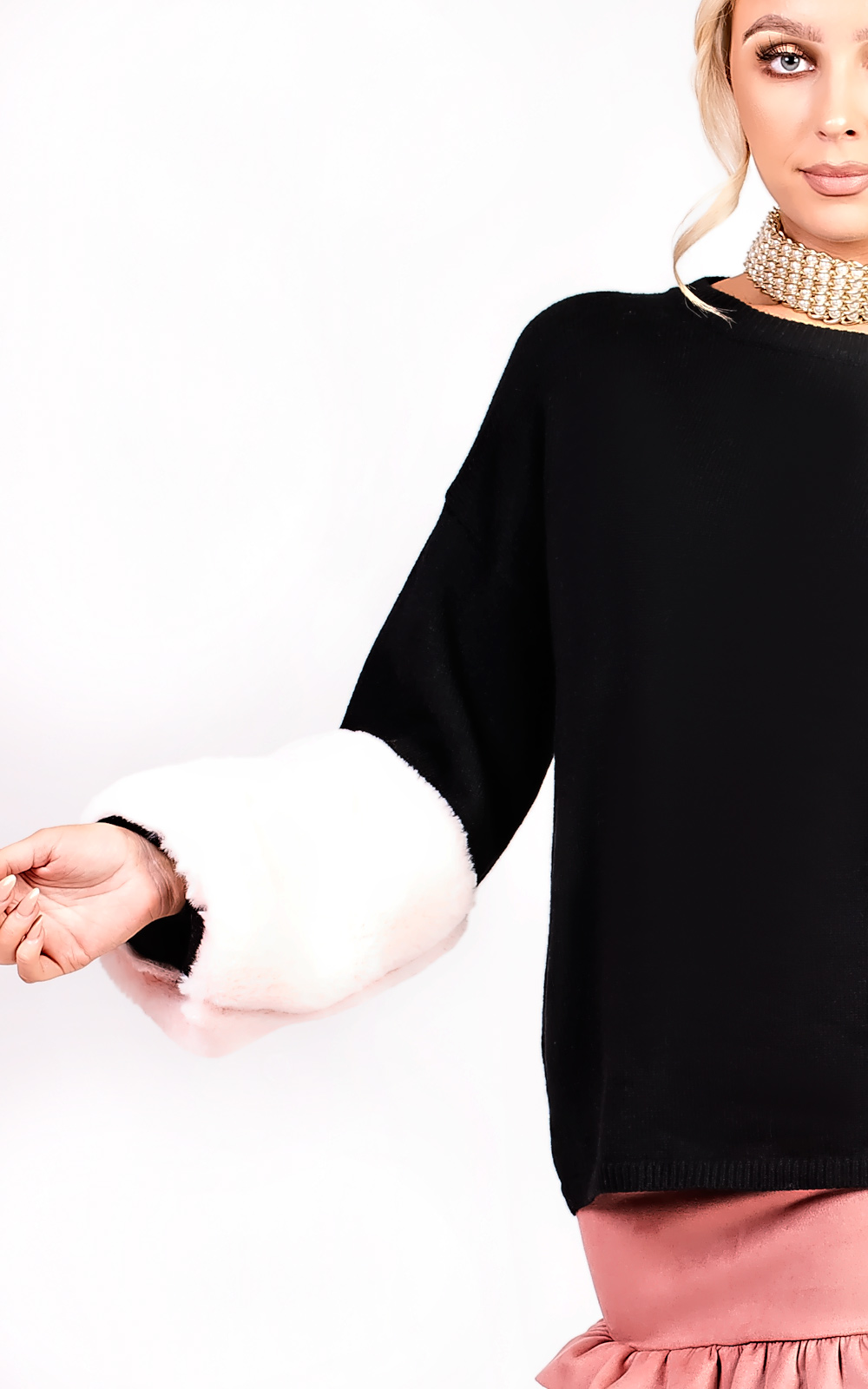 Sophie Velour Faux Fur Knit Sleeve Jumper Thumbnail Sophie Velour Faux Fur Knit Sleeve Jumper Thumbnail