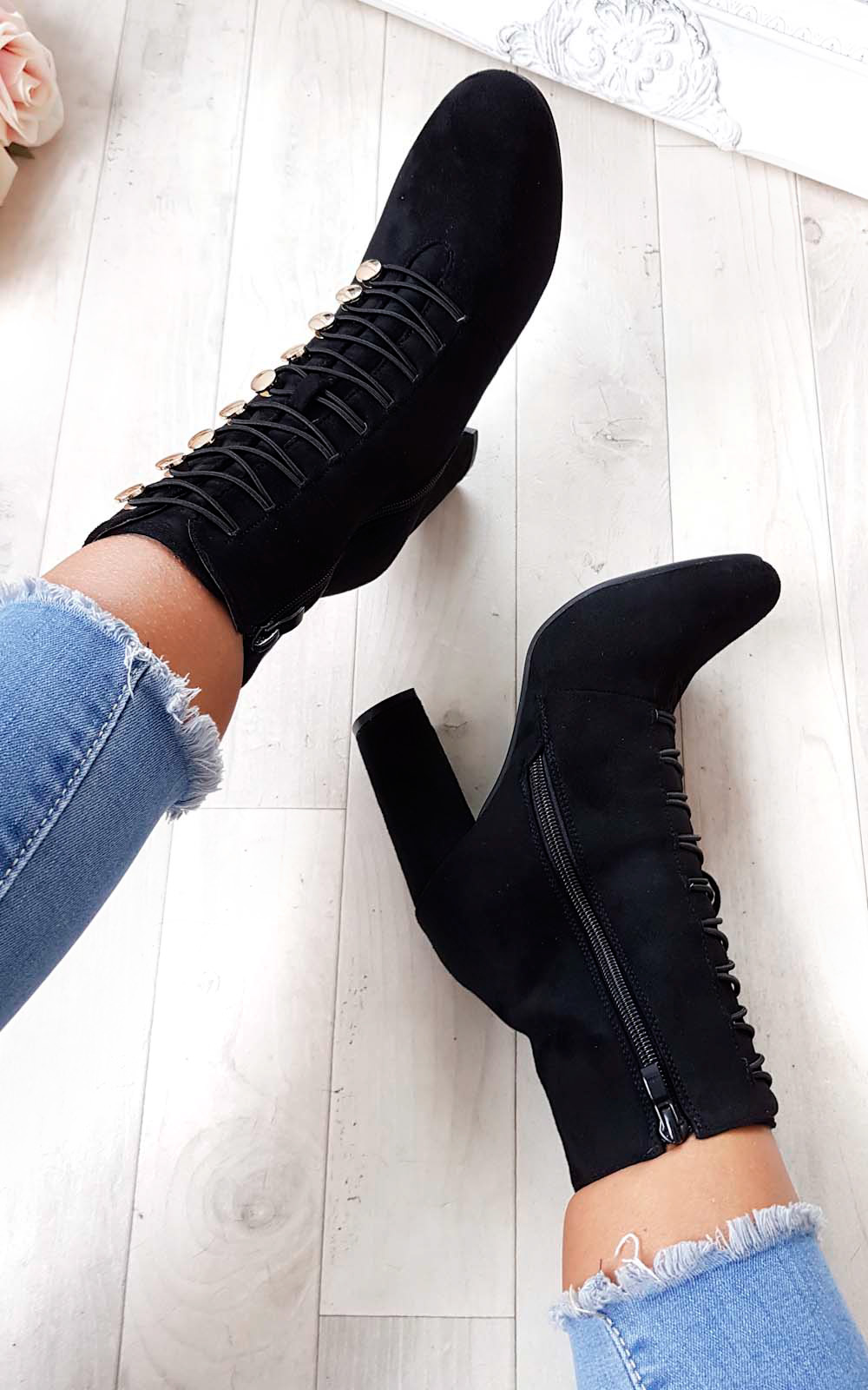 Lucy Faux Suede Corset Ankle Boots Lucy Faux Suede Corset Ankle Boots