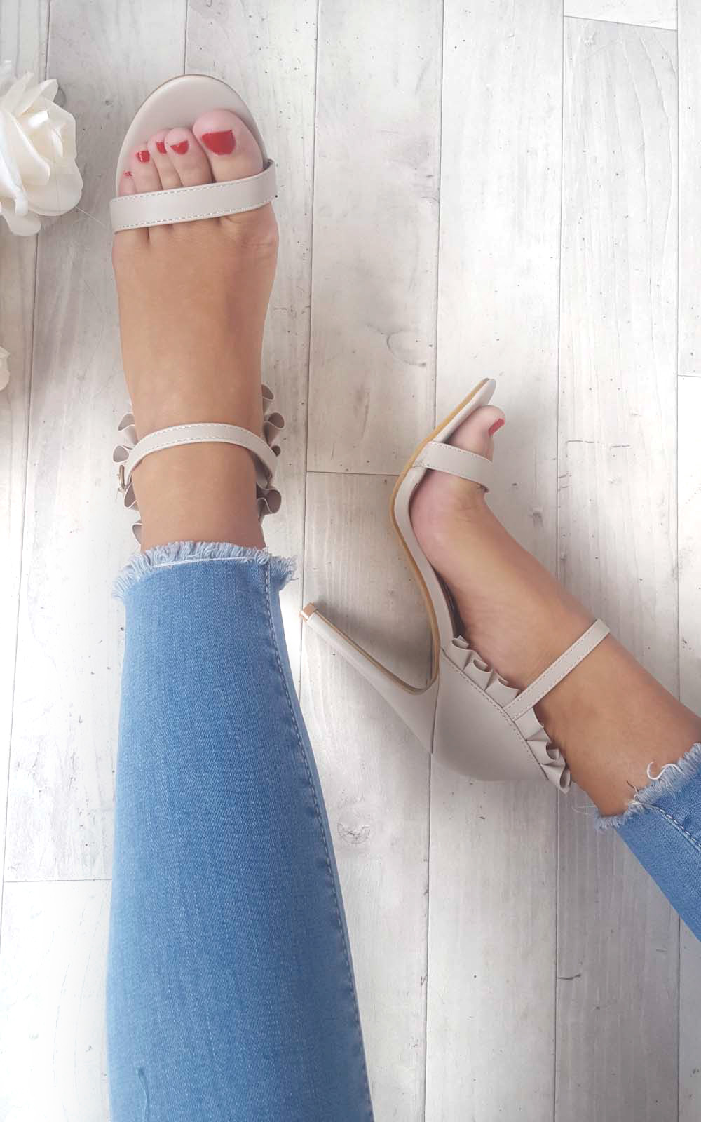 Nazzi Faux Suede Frill Barely There Heels Nazzi Faux Suede Frill Barely There Heels