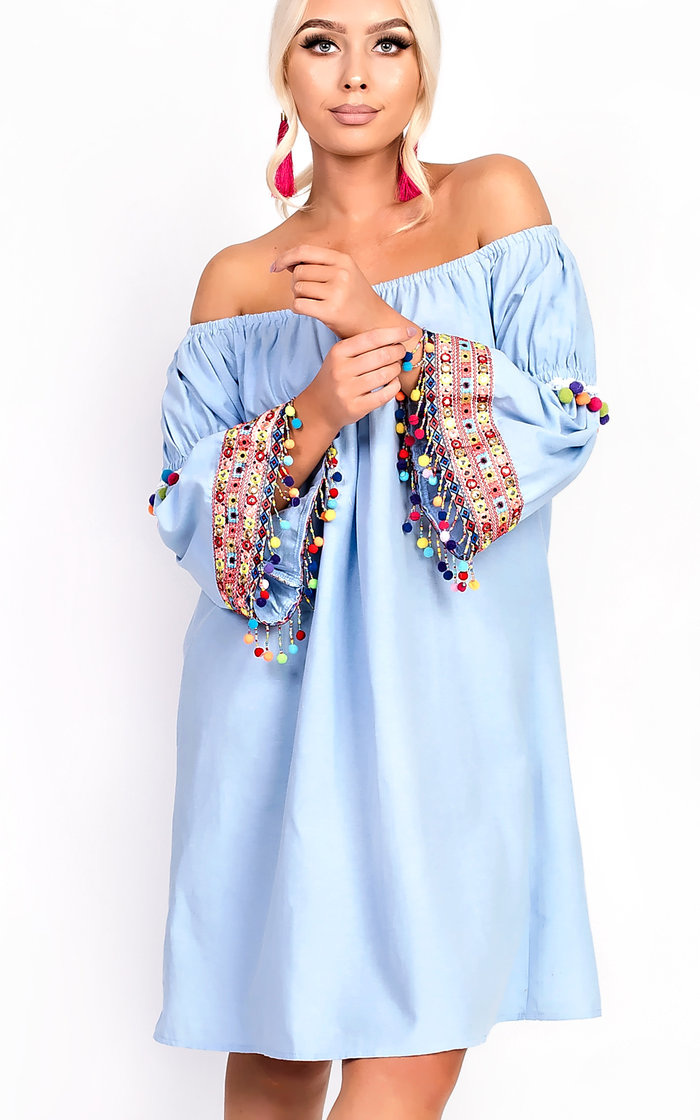 Lexie Bright Pom Pom Bardot Shift Dress Thumbnail Lexie Bright Pom Pom Bardot Shift Dress Thumbnail