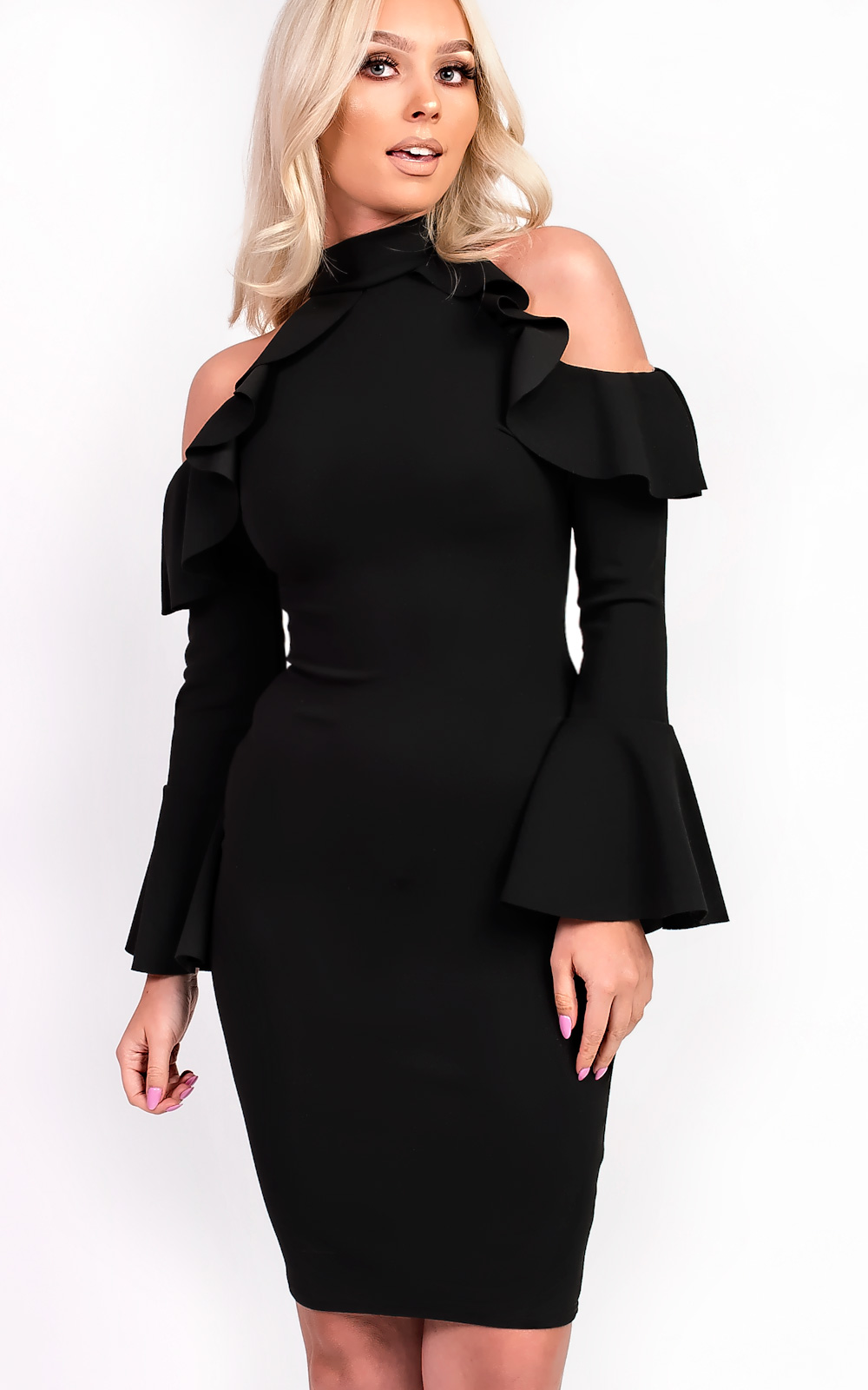 Elisia Frill Long Sleeved Midi Dress