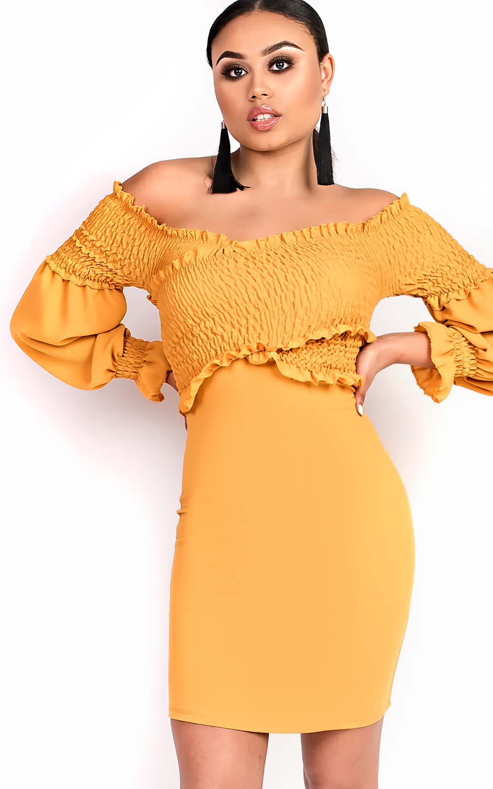 Carlina Bardot Stretch Long Sleeved Frill Dress Carlina Bardot Stretch Long Sleeved Frill Dress