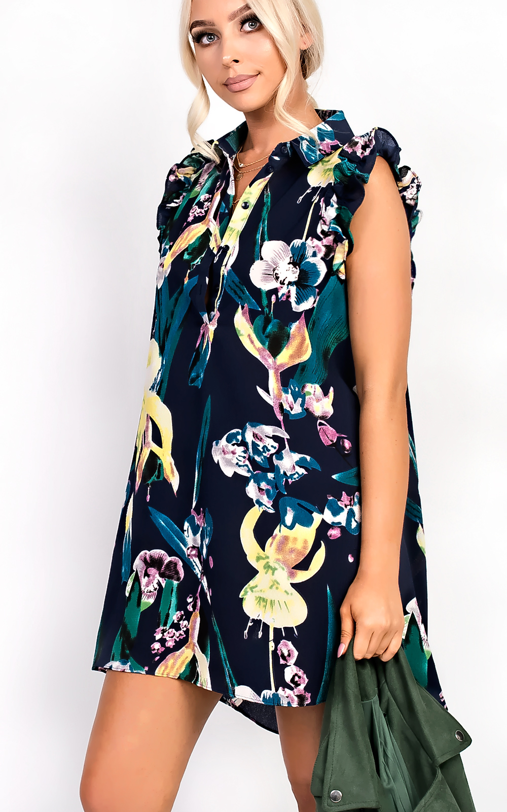 Bella Button Front Floral Frill Dress Thumbnail Bella Button Front Floral Frill Dress Thumbnail