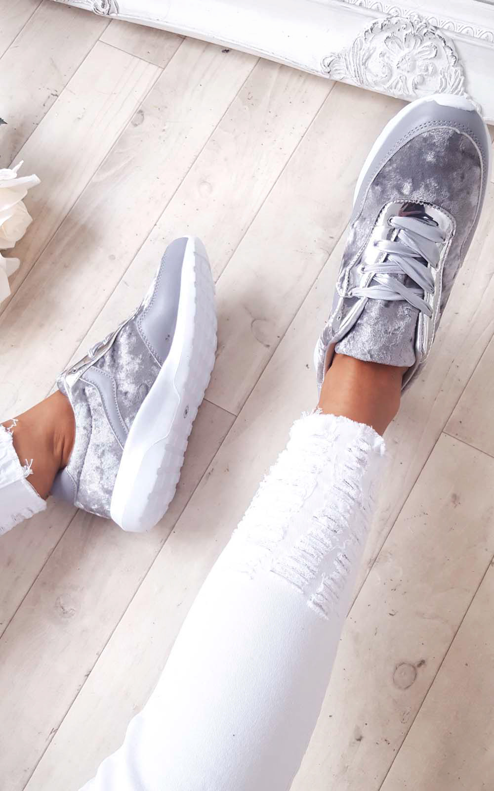 Kristen Velvet Lace Up Ribbon Trainers Kristen Velvet Lace Up Ribbon Trainers