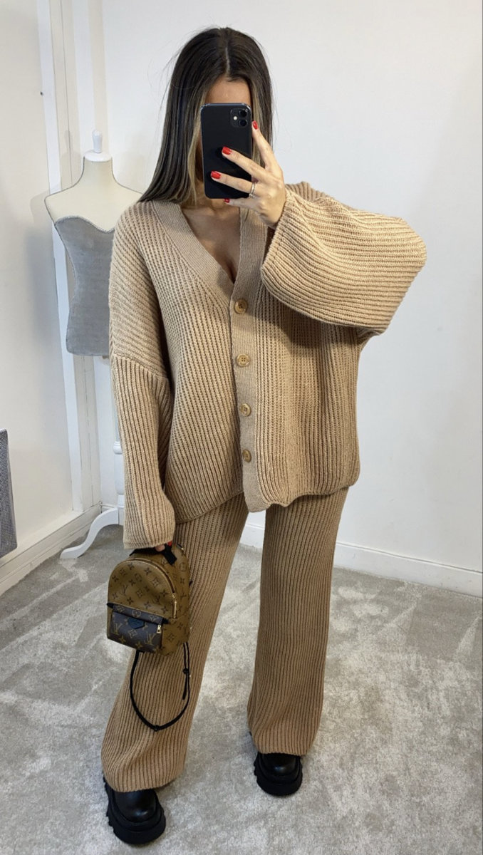 Polly Knitted Button Shirt and Trousers Loungewear Co-ord Set Polly Knitted Button Shirt and Trousers Loungewear Co-ord Set