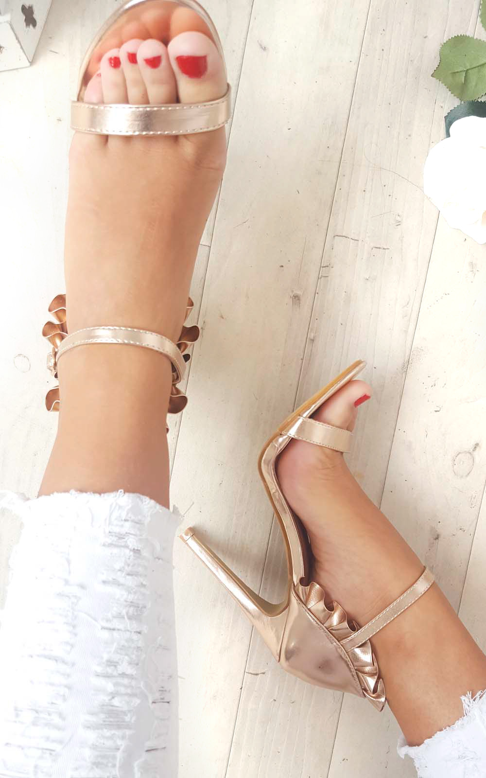 Nazzi Faux Suede Frill Barely There Heels Nazzi Faux Suede Frill Barely There Heels