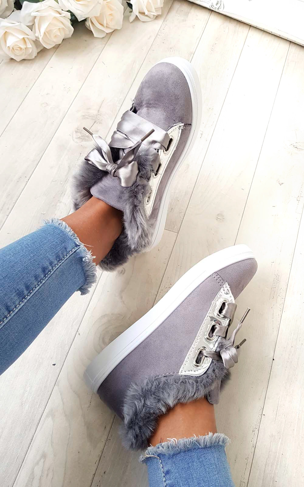 Shyla Faux Suede Fluffy Trainers