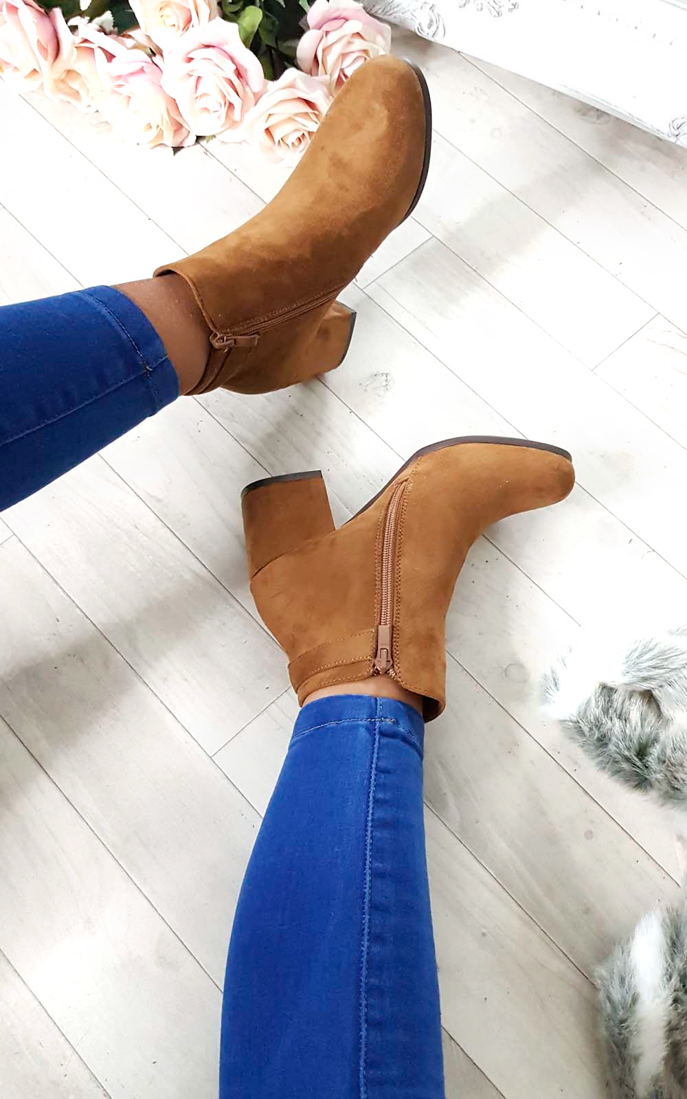 Klarissa Faux Suede Gold Button Ankle Boots Klarissa Faux Suede Gold Button Ankle Boots