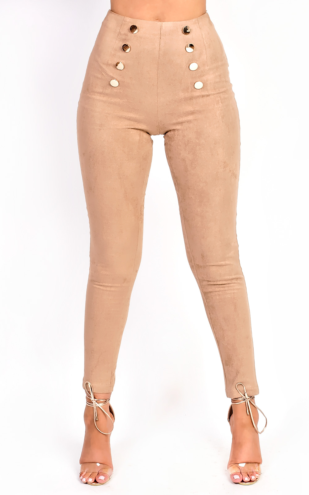 Tianna High Waist Button Faux Suede Leggings Thumbnail Tianna High Waist Button Faux Suede Leggings Thumbnail