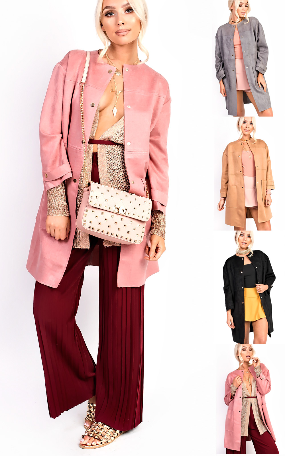 Carmellia Collarless Faux Suede Jacket Thumbnail Carmellia Collarless Faux Suede Jacket Thumbnail