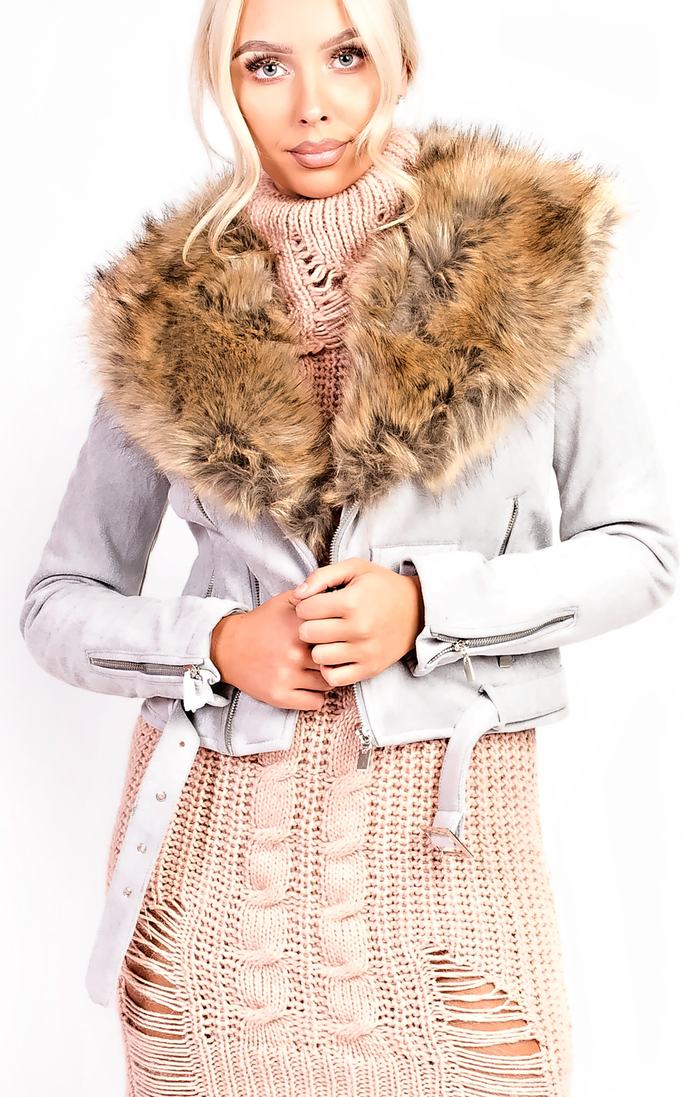 Brienna Faux Fur Suede Biker Jacket Thumbnail Brienna Faux Fur Suede Biker Jacket Thumbnail
