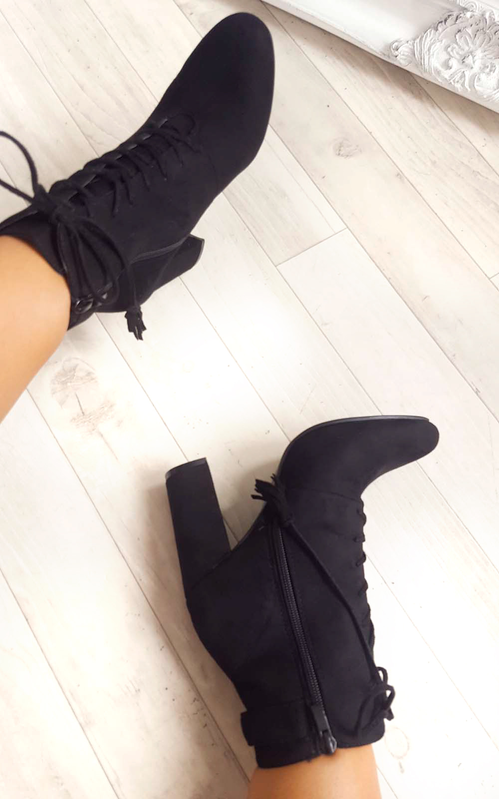 Kiki Faux Suede Lace Up Tassel Ankle Boots