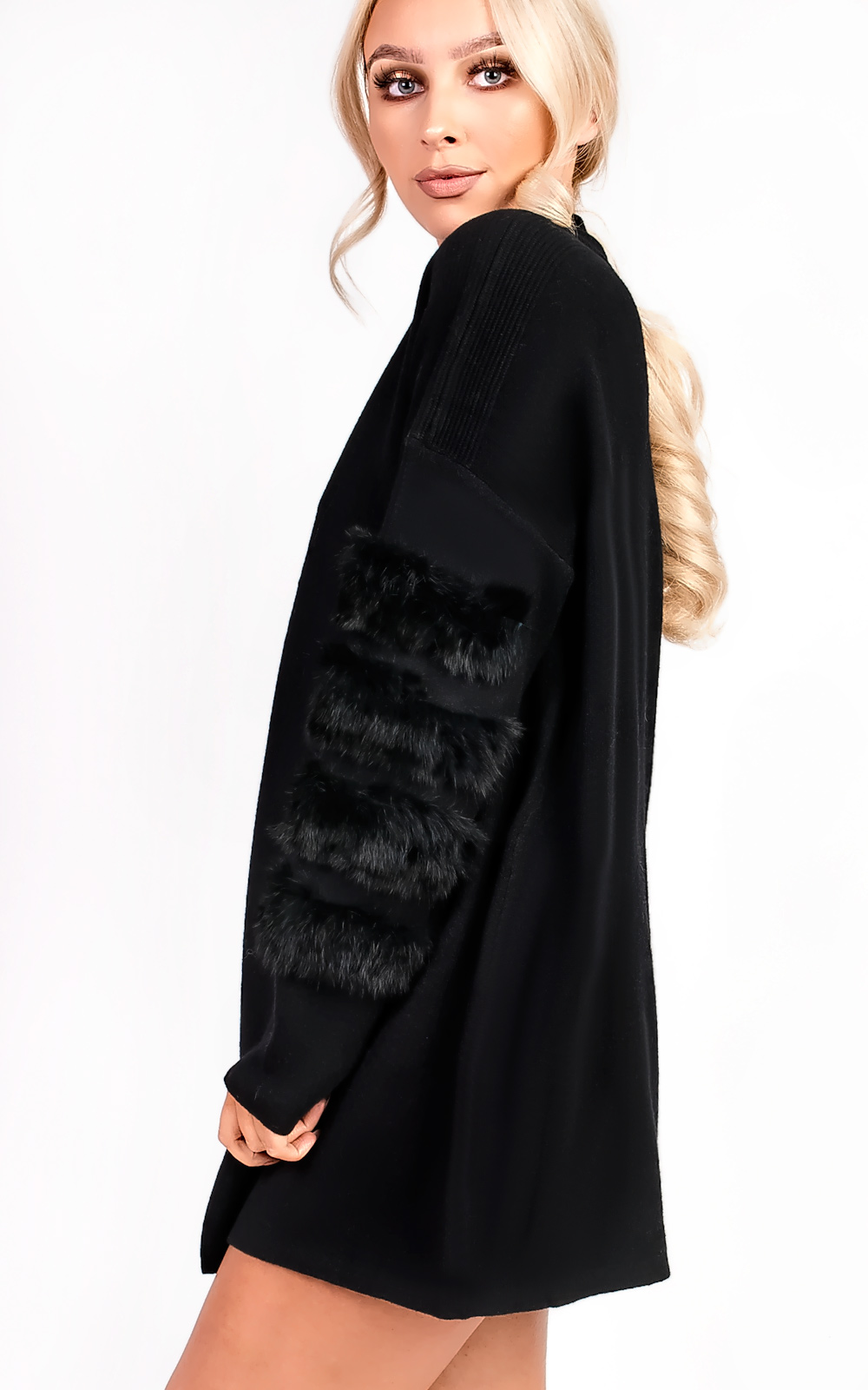 Eva Faux Fur Panel Knitted Dress Thumbnail Eva Faux Fur Panel Knitted Dress Thumbnail