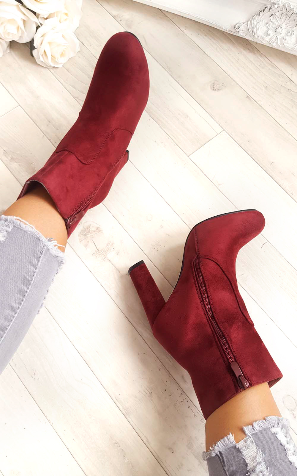 Ellie Faux Suede Heeled Ankle Boots