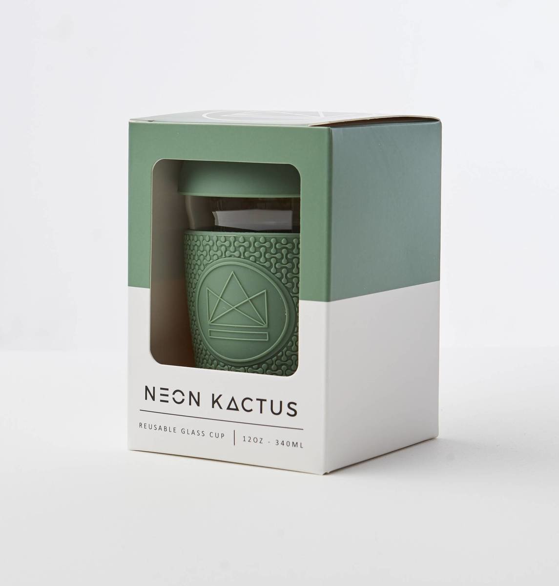 Neon Kactus Reusable Glass Coffee Cups 12oz - Happy Camper Thumbnail Neon Kactus Reusable Glass Coffee Cups 12oz - Happy Camper Thumbnail