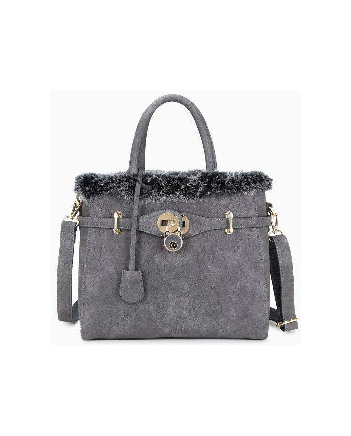 Bethan Faux Fur Tote Bag Stylish Padlock Shoulder Bag Thumbnail Bethan Faux Fur Tote Bag Stylish Padlock Shoulder Bag Thumbnail