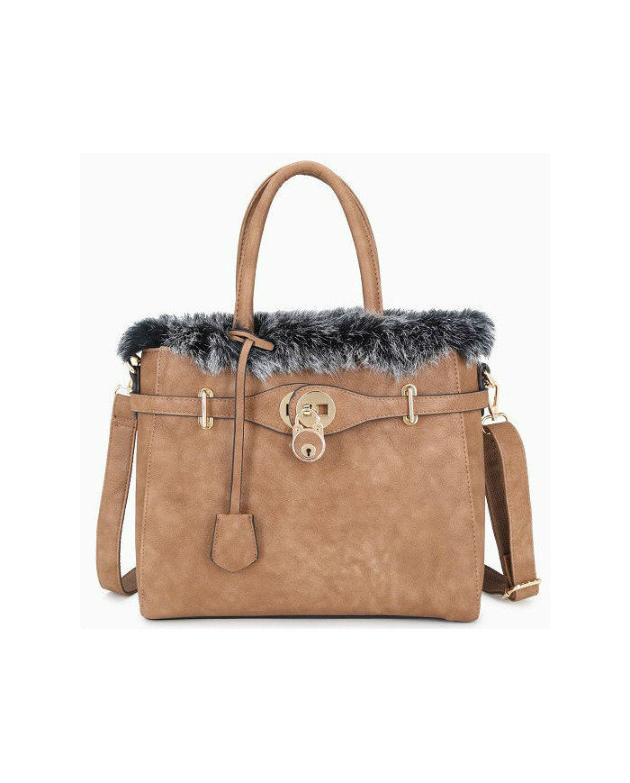 Bethan Faux Fur Tote Bag Stylish Padlock Shoulder Bag Bethan Faux Fur Tote Bag Stylish Padlock Shoulder Bag