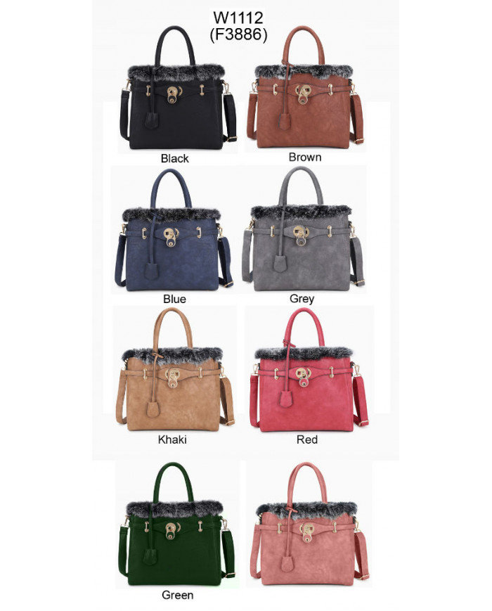 Bethan Faux Fur Tote Bag Stylish Padlock Shoulder Bag Thumbnail Bethan Faux Fur Tote Bag Stylish Padlock Shoulder Bag Thumbnail