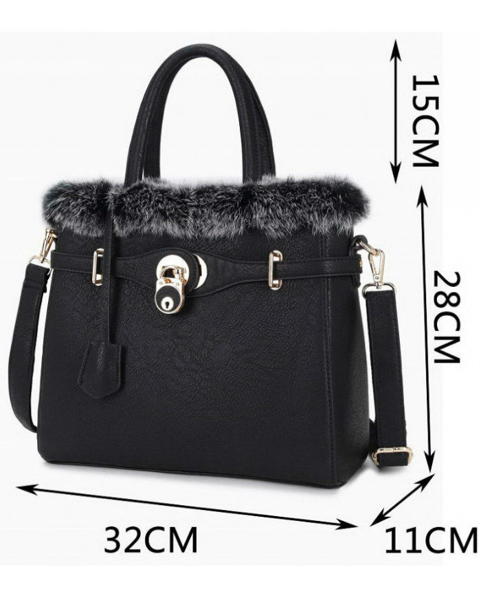 Bethan Faux Fur Tote Bag Stylish Padlock Shoulder Bag Thumbnail Bethan Faux Fur Tote Bag Stylish Padlock Shoulder Bag Thumbnail