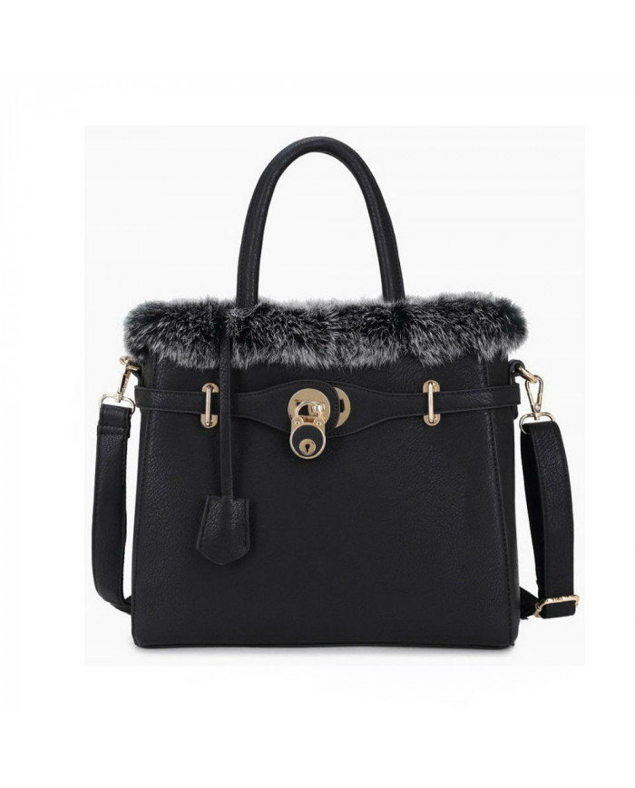 Bethan Faux Fur Tote Bag Stylish Padlock Shoulder Bag Thumbnail Bethan Faux Fur Tote Bag Stylish Padlock Shoulder Bag Thumbnail