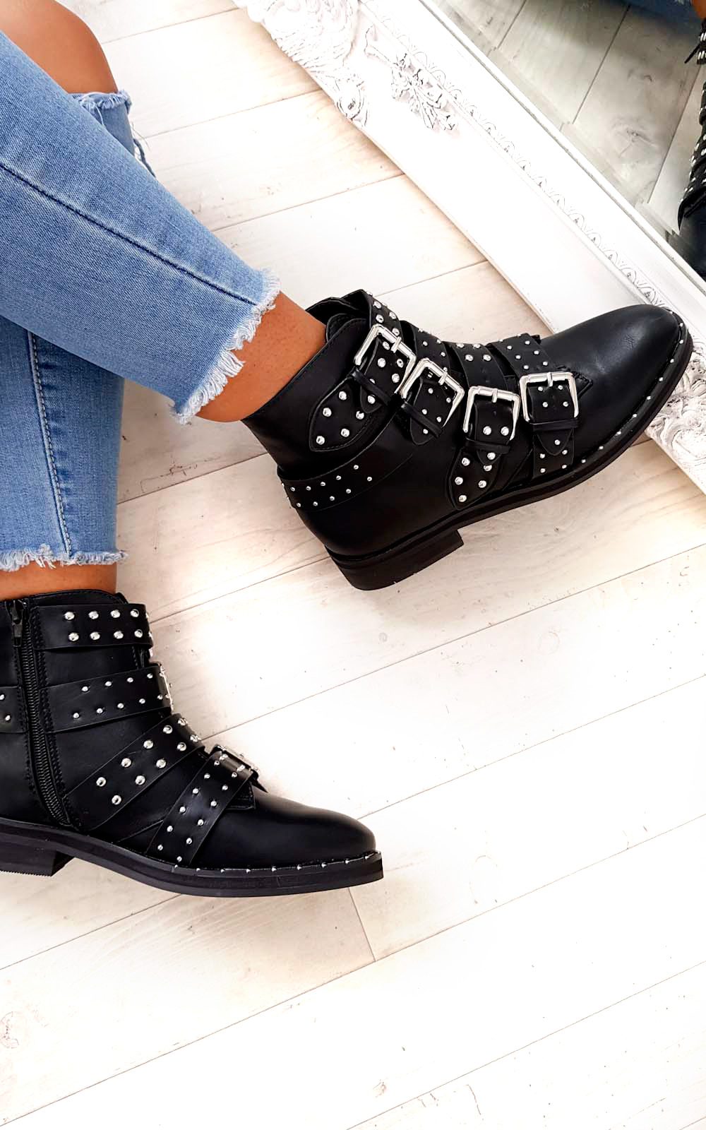 Aria Studded Buckle Ankle Boots  Thumbnail