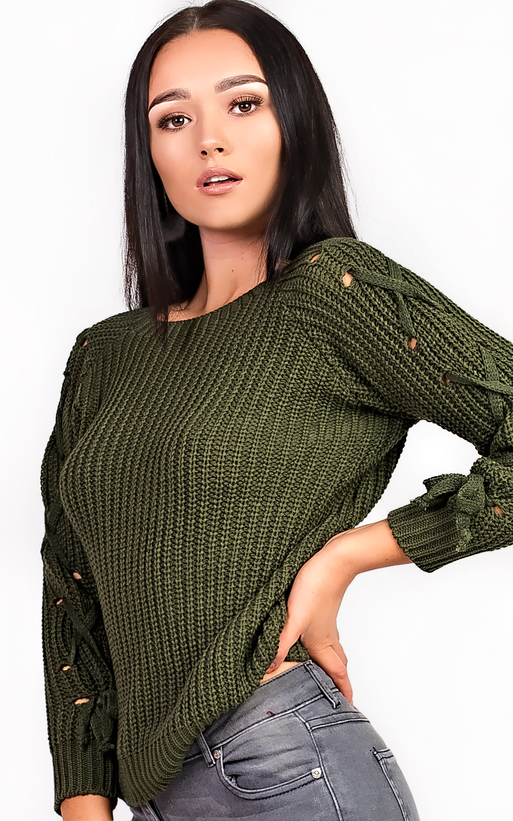 Evie Knitted Lace Up Jumper Thumbnail Evie Knitted Lace Up Jumper Thumbnail