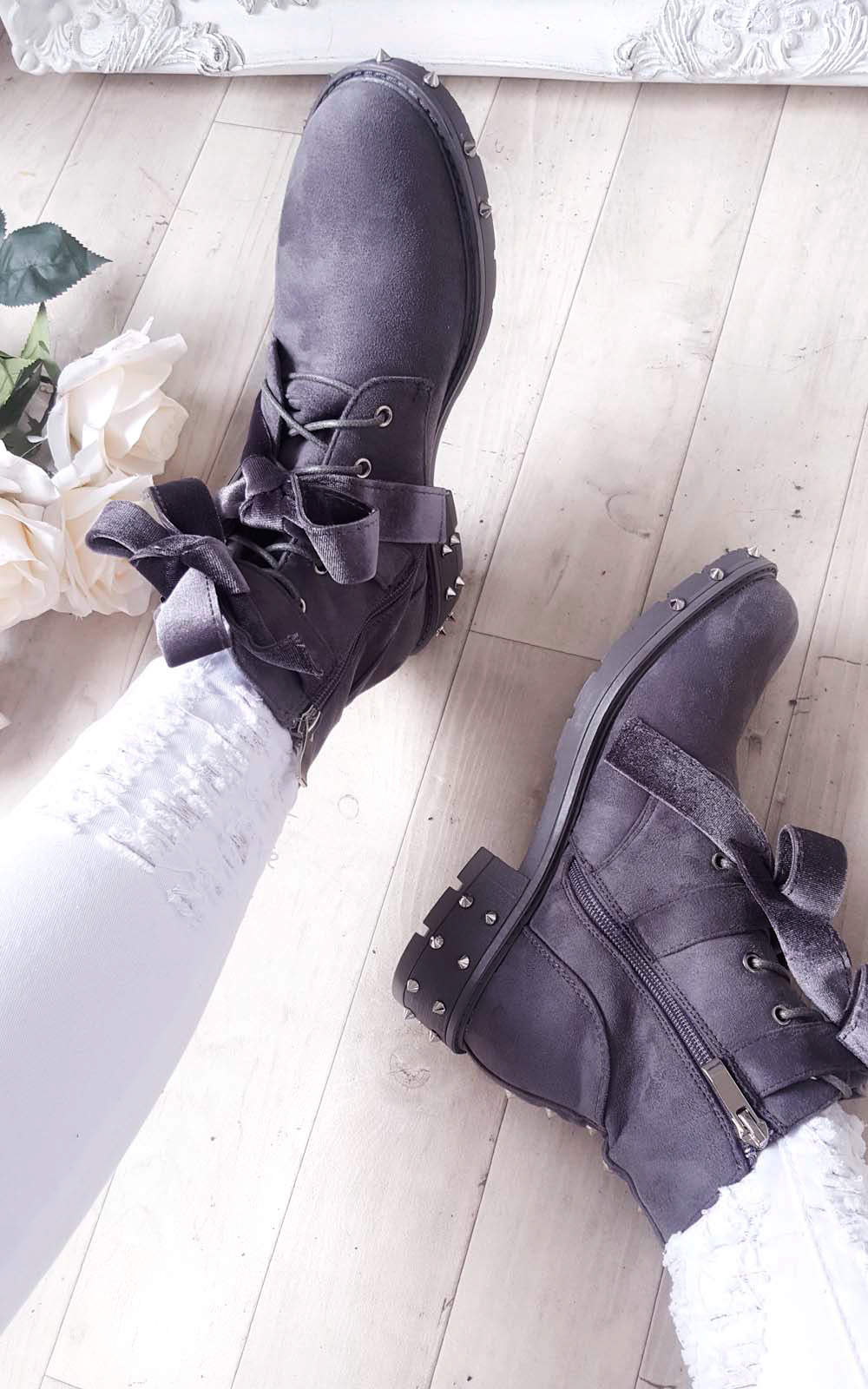 Taylor Studded Bow Faux Suede Ankle Boots Taylor Studded Bow Faux Suede Ankle Boots