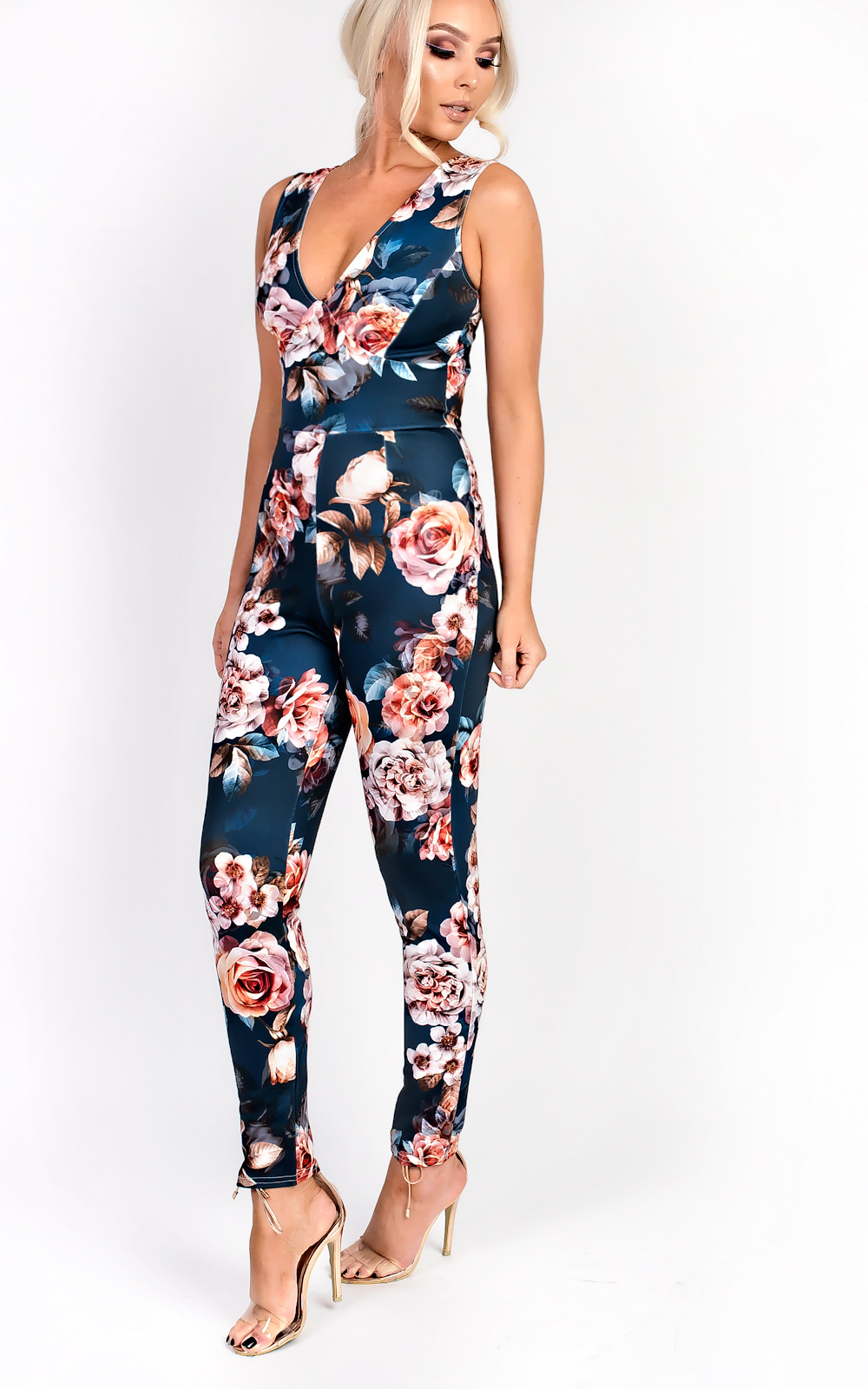 Dawci Floral Cross Over Slim Jumpsuit Thumbnail Dawci Floral Cross Over Slim Jumpsuit Thumbnail