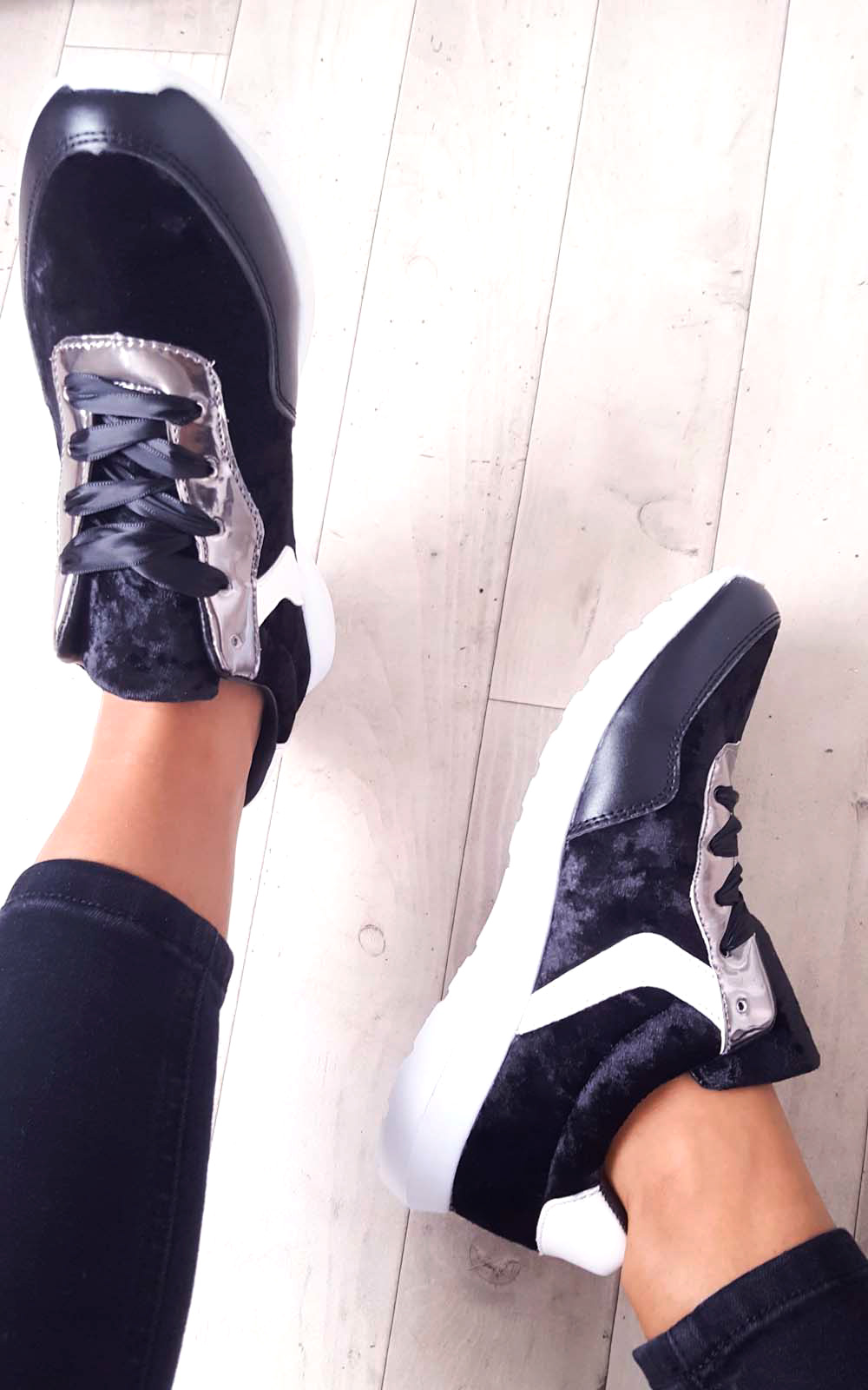 Kristen Velvet Lace Up Ribbon Trainers Thumbnail