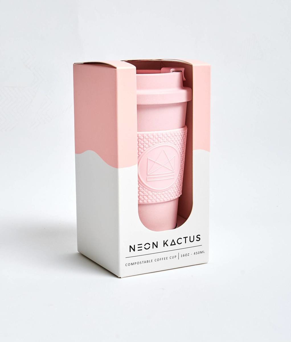 Neon Kactus Compostable Coffee Cups 16oz - Pink Flamingo Thumbnail