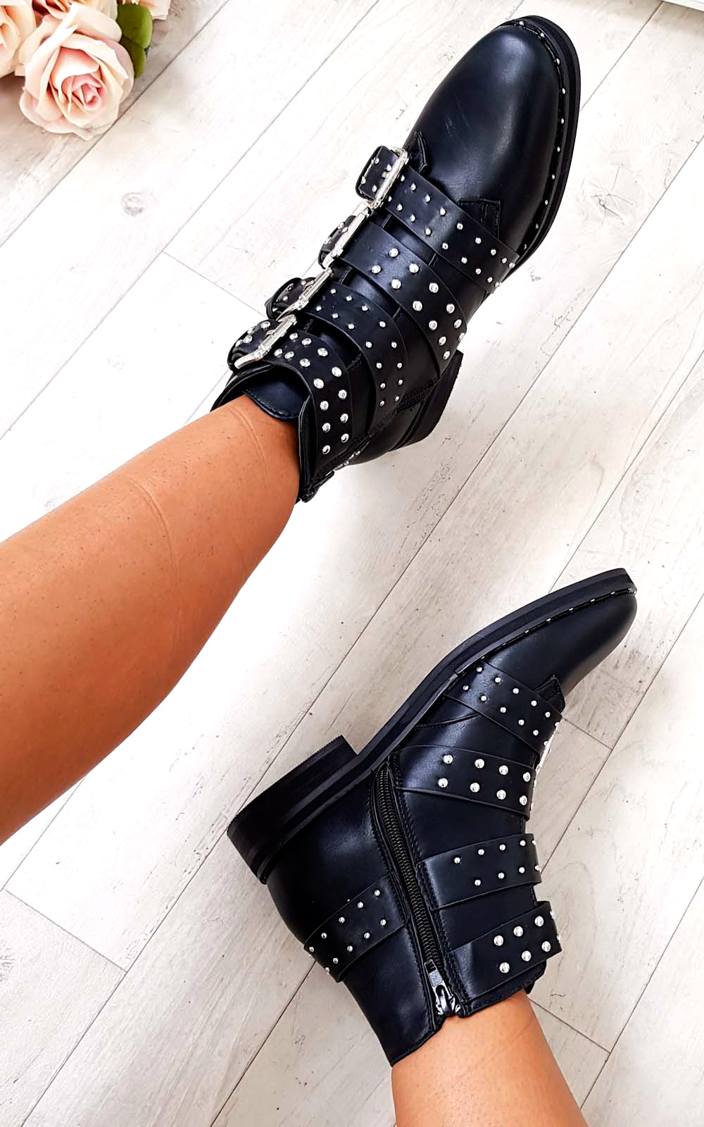 Aria Studded Buckle Ankle Boots 