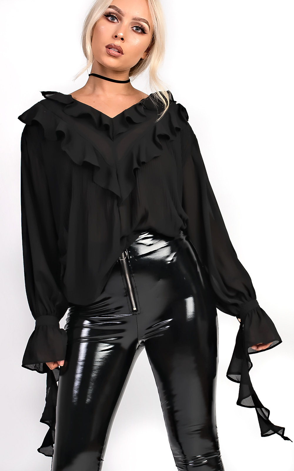 Aneesa Frill Pleated Blouse Top Aneesa Frill Pleated Blouse Top