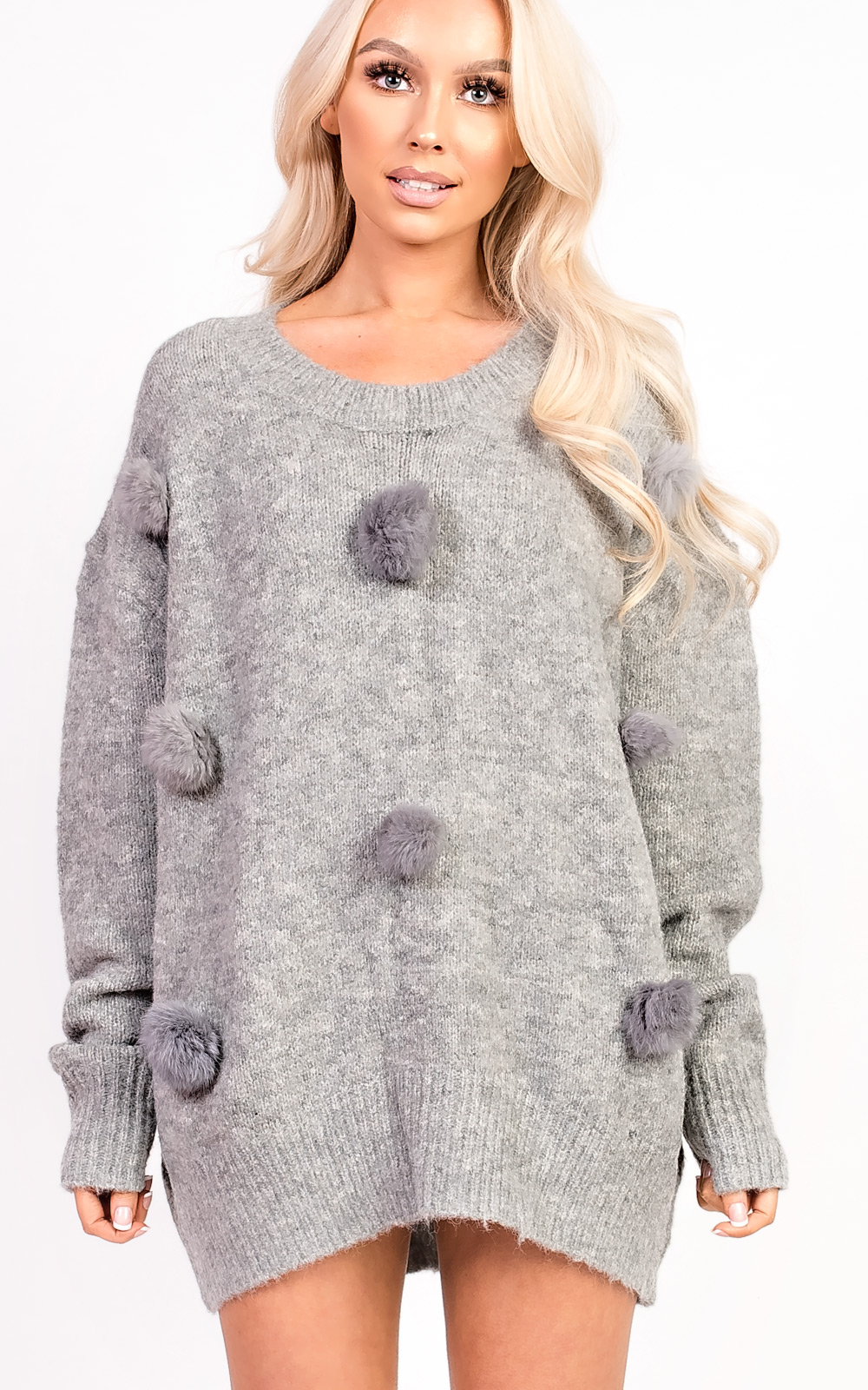 Harley Faux Fur Pom Pom Knitted Jumper Thumbnail