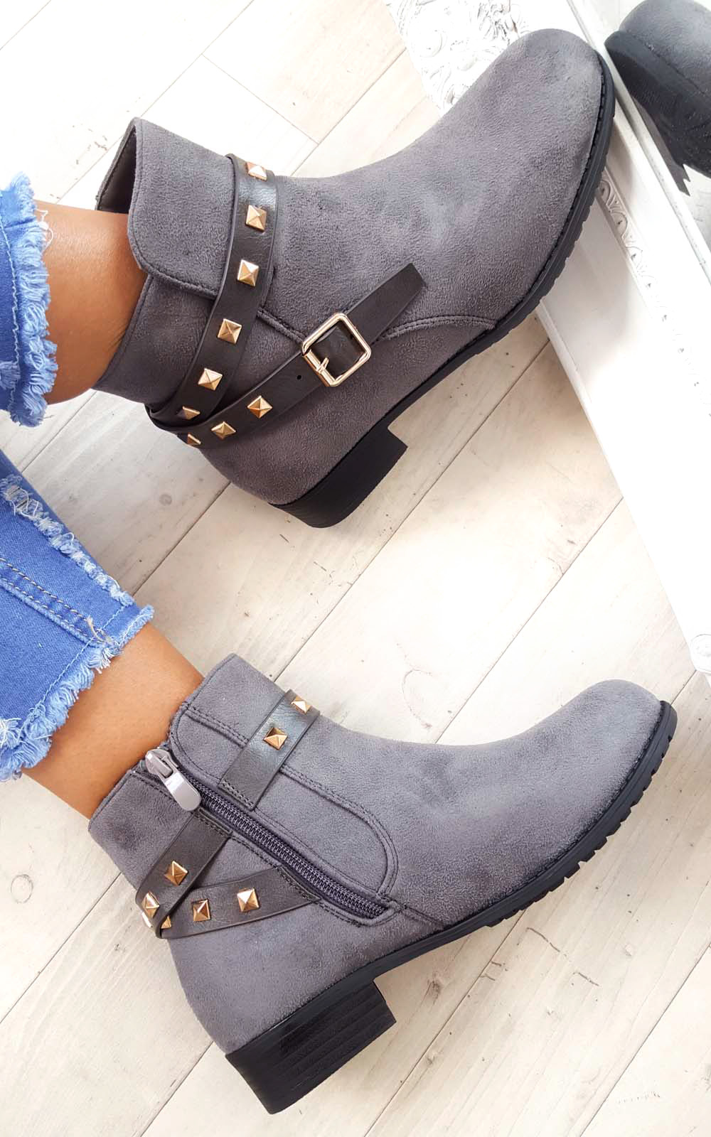 Alexia Studded Faux Suede Ankle Boots Thumbnail