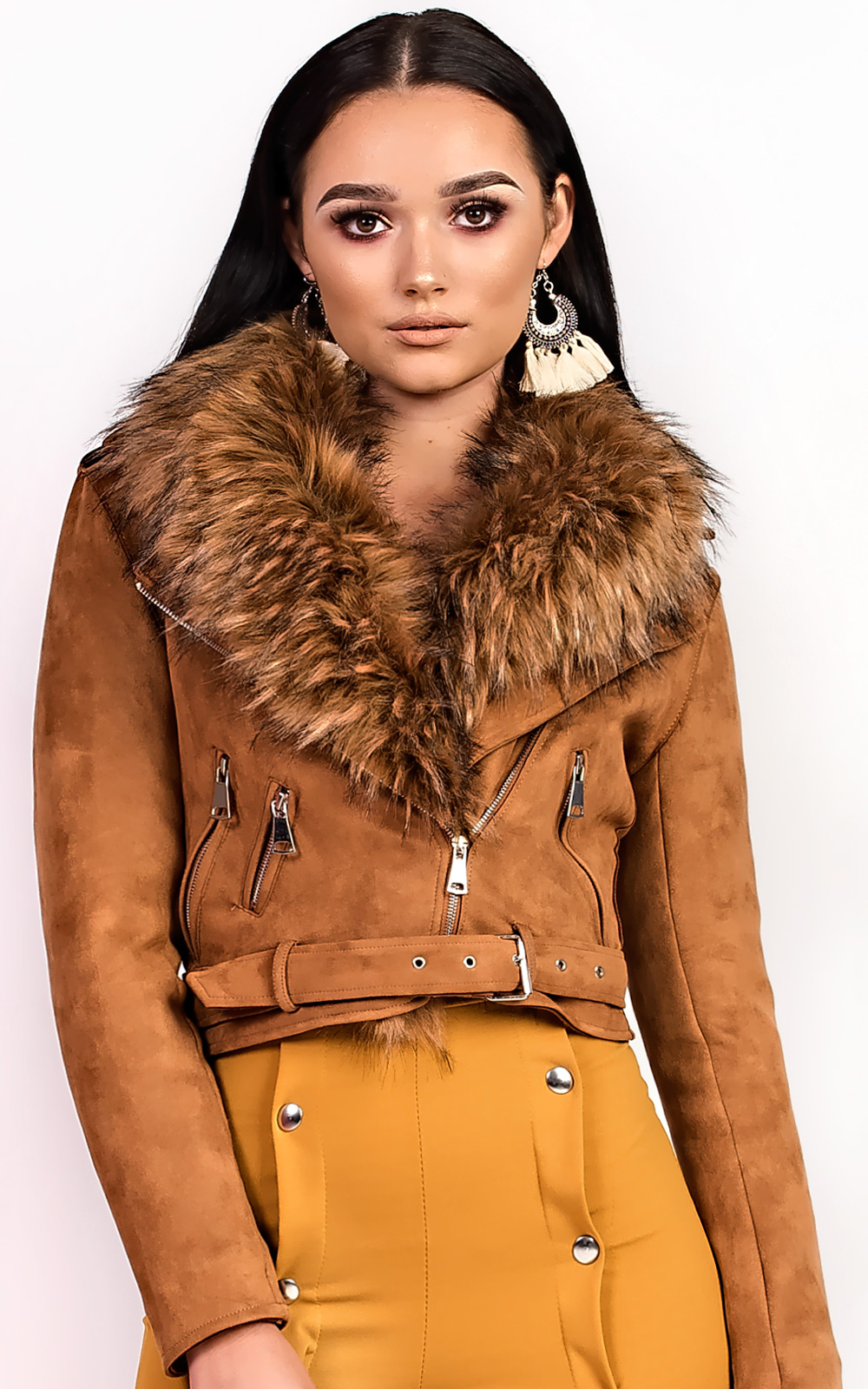 Brogan Faux Fur Suede Biker Jacket