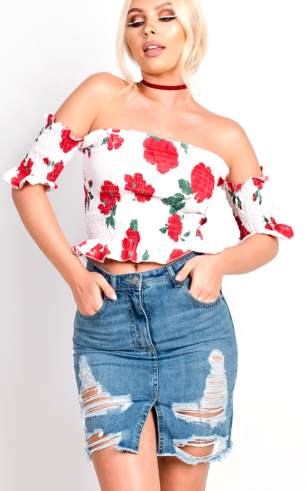Clarissa Washed Out Denim Ripped Skirt Clarissa Washed Out Denim Ripped Skirt