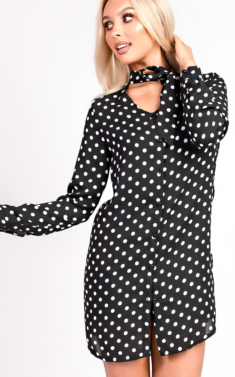 Sassi Polka Dot Tie Neck Blouse Dress Thumbnail