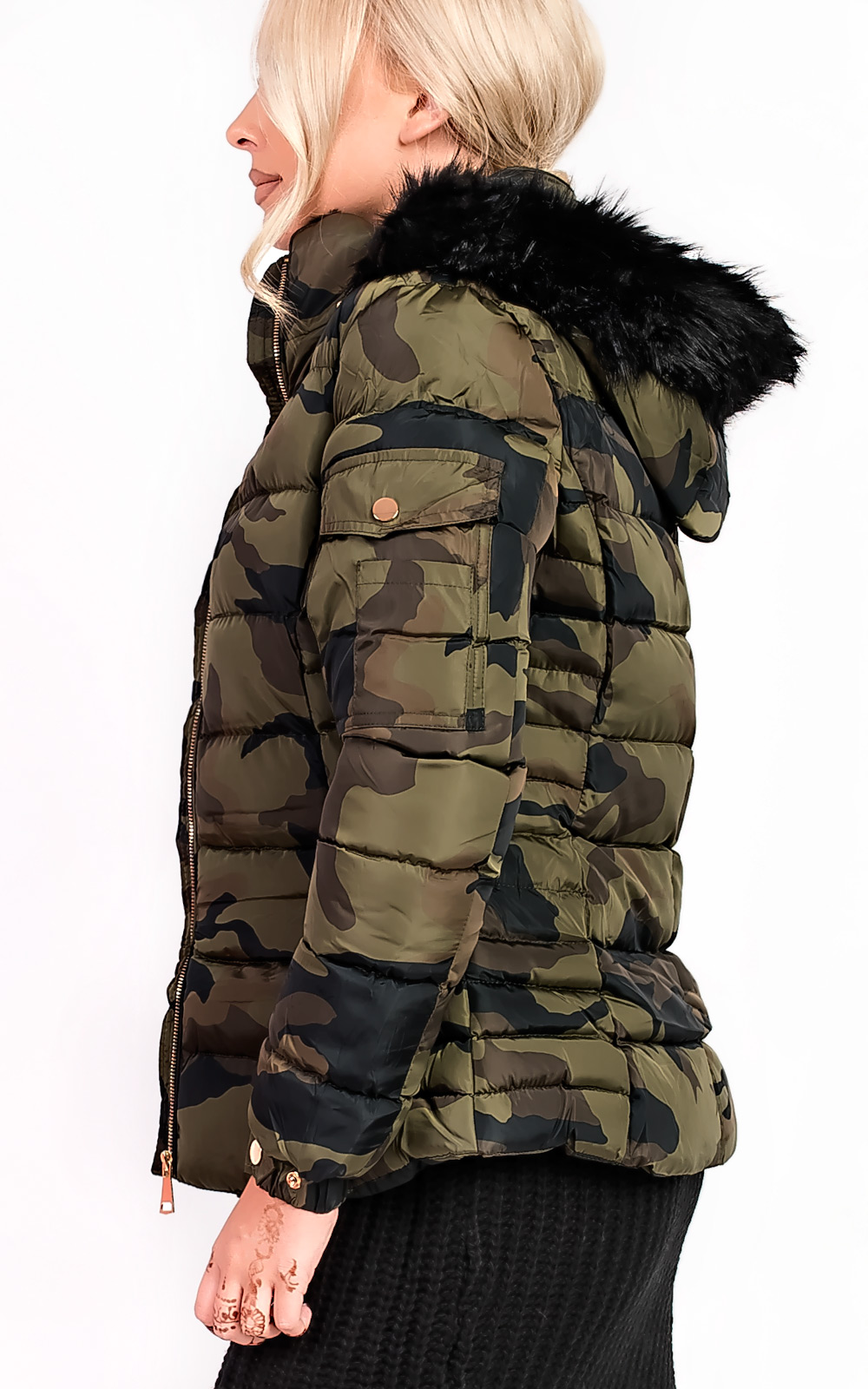 Josephine Camo Padded Faux Fur Hooded Jacket Thumbnail