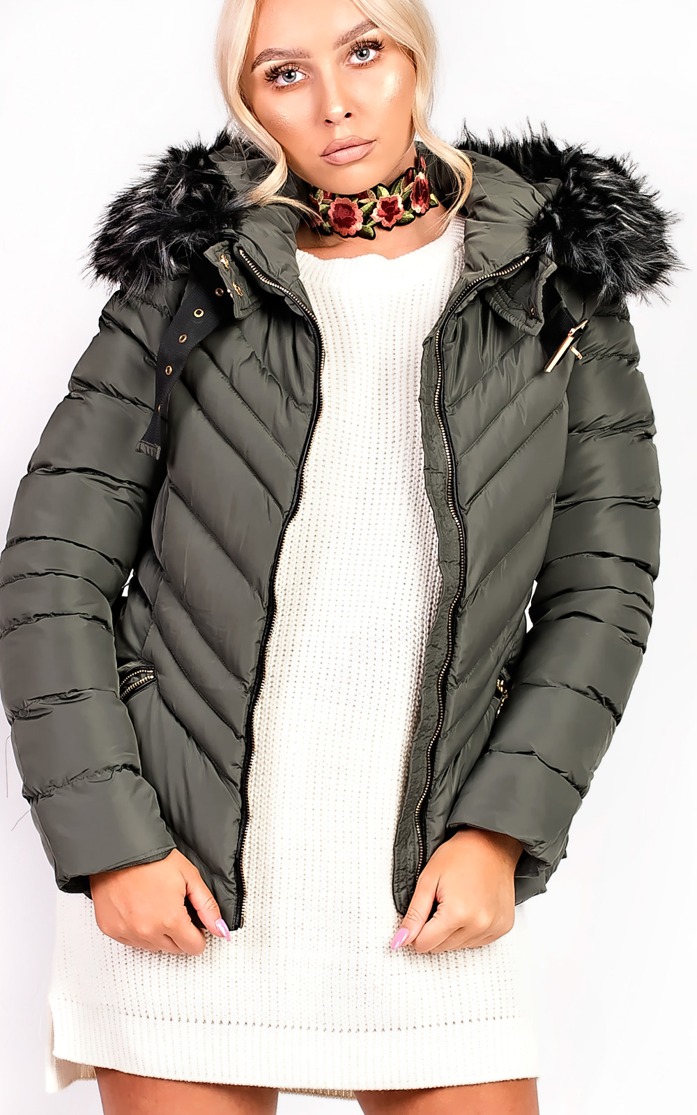 Elisia Padded Faux Fur Hooded Belted Jacket