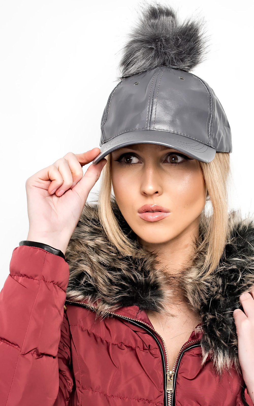 Riley Pompom Leather Hat Thumbnail Riley Pompom Leather Hat Thumbnail