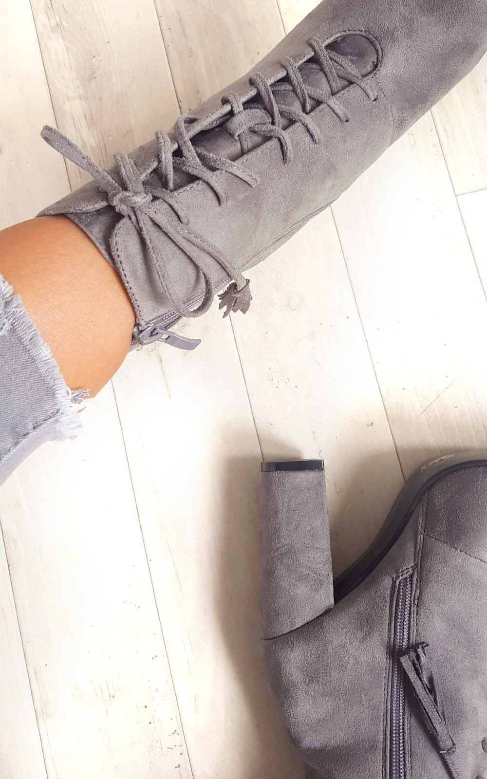 Kiki Faux Suede Lace up Tassel Ankle Boots Thumbnail Kiki Faux Suede Lace up Tassel Ankle Boots Thumbnail